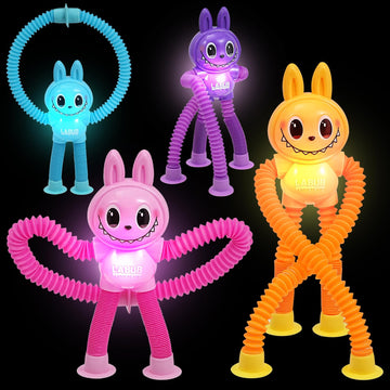 Yewfall 4 Pcs Telescopic Light-Up Bunny Toy, Sensory Stretchable Toddler Travel Toys, Connectable And Extendable Stress Relief A