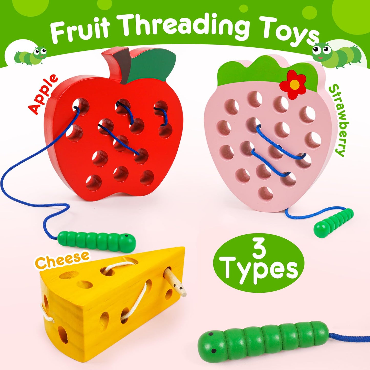 Naodongli Wooden Lacing Toys For Toddlers,Toddler Travel Toys Car Plane Games Toys Montessori Educational Learning Fine Motor Skills For Boys Girls Ages 3+(3 Pack Threading Toys)