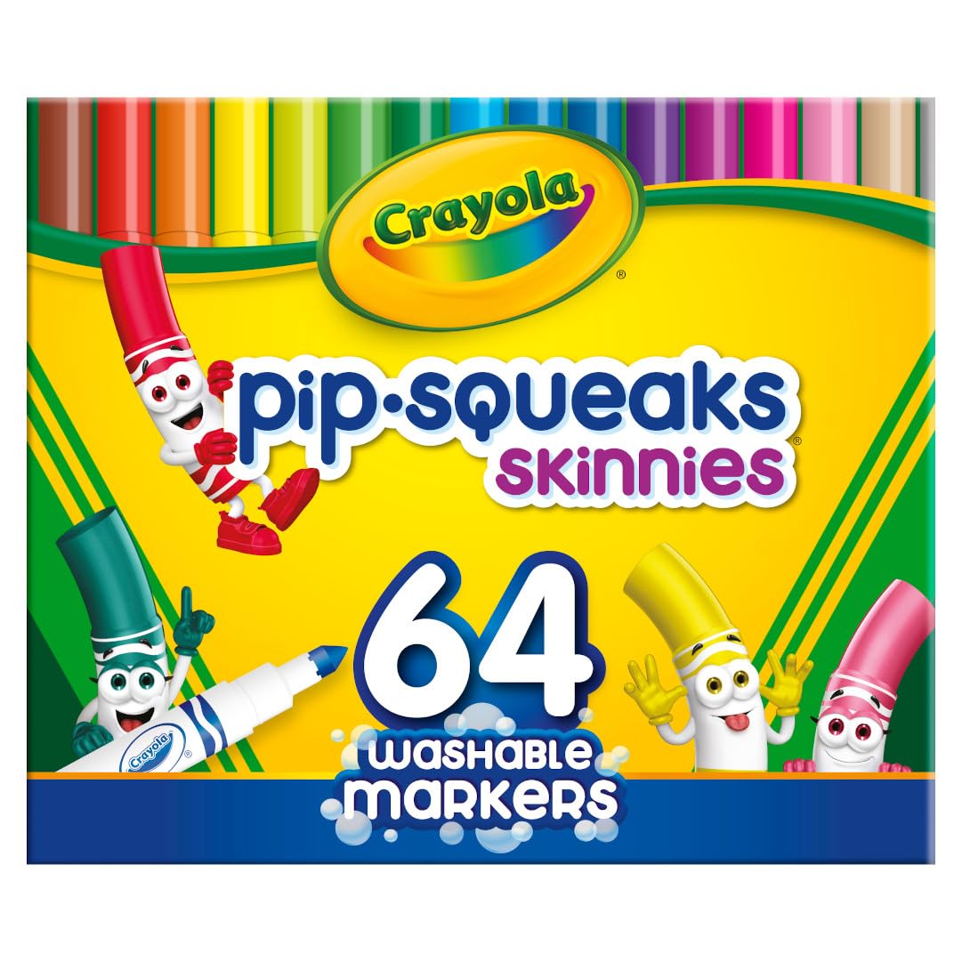 Crayola Pip-Squeaks Skinnies Washable Markers (64ct), Mini Markers for Kids, Coloring Markers, Craft Supplies, Kids Holiday Gift