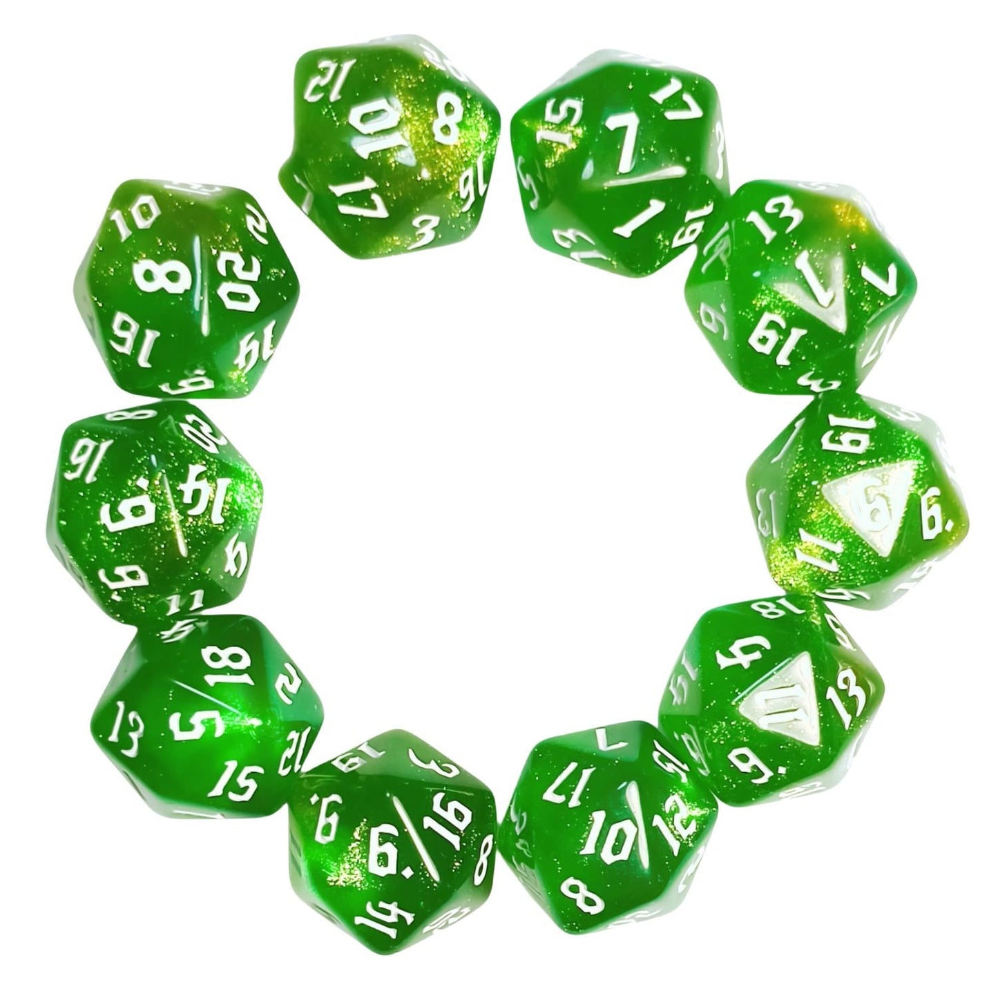 10PCs D20 Polyhedral Dice Set 22mm for DND RPG MTG Dungeons and Dragons Dice (Green)