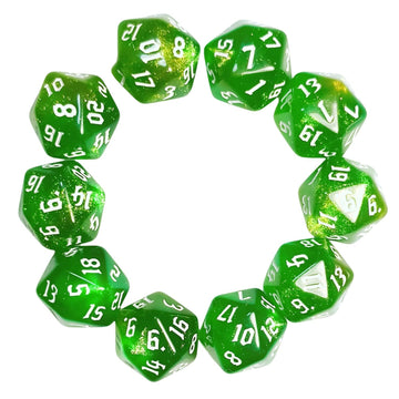 10PCs D20 Polyhedral Dice Set 22mm for DND RPG MTG Dungeons and Dragons Dice (Green)