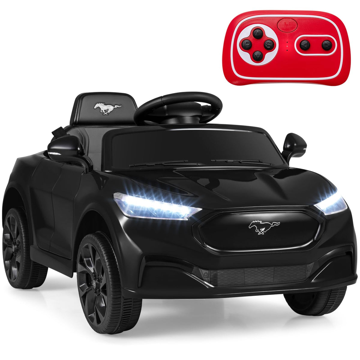 Costzon Ride on Car, 12V Licensed Ford Mach E Kids Electric Vehicle with Parent Remote, LED Lights, Horn, Music, Wireless Connec