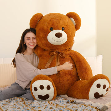 Morismos Giant Teddy Bear Stuffed Animal 5Ft, Large Stuffed Teddy Bear With Footprints, Life Size Big Teddy Bear Plush Gifts For
