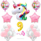 Flyloons 9Th Unicorn Theme Birthday Decoration Kit Pink White For 9 Year Old Baby Boys Girls Kids 5 Pcs Unicorn Theme 30 Pcs Pas