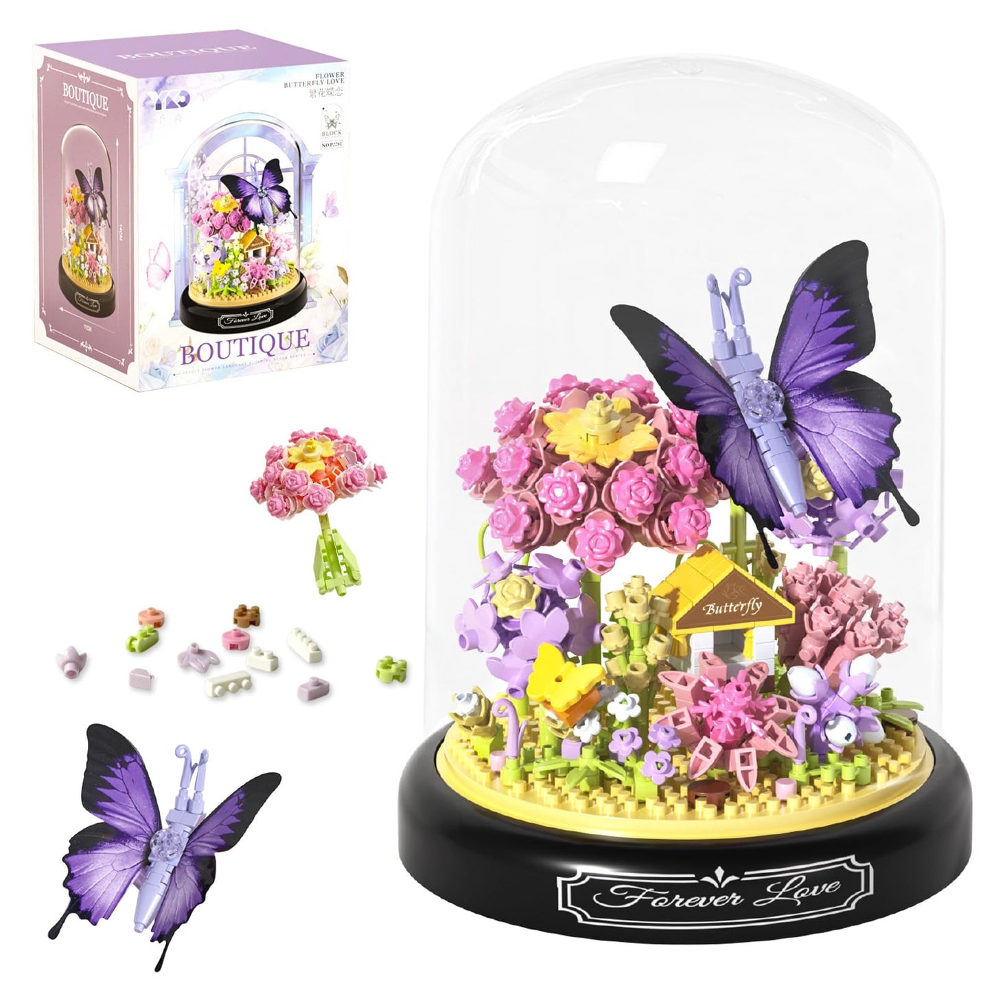 JIUTONG Flower Bouquet Building Set, 582 PCS Plastic Mini Building Blocks for Adults, Butterfly Wildflower Bonzai Toys, Model P1111