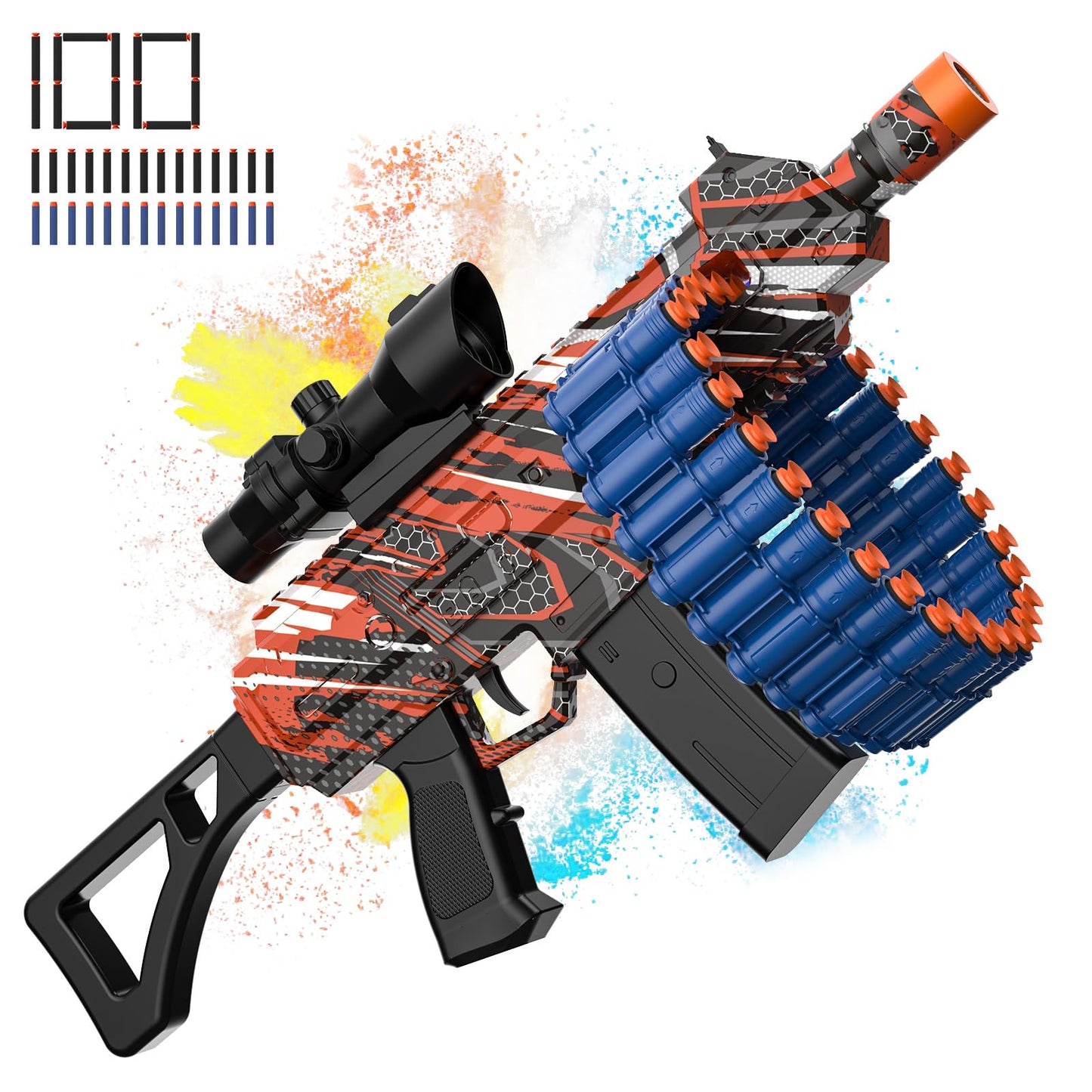 Electric Automatic Toy, Jakmean Toy With 30 Dart Clips And 100 Foam Darts, Outdoor Shooting Games Toys For 6-12 Year Old Boys & Girls Adults, Presents For Birthday Xmas, Black-Red