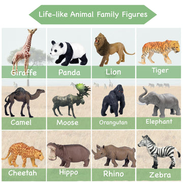 Ruson 12 Pcs Realistic Jungle Animal Figurines, Safari Animals Figures Toys Cake Topper Plastic African Wild Zoo Animals Playset Party Supplies For Kids Toddlers