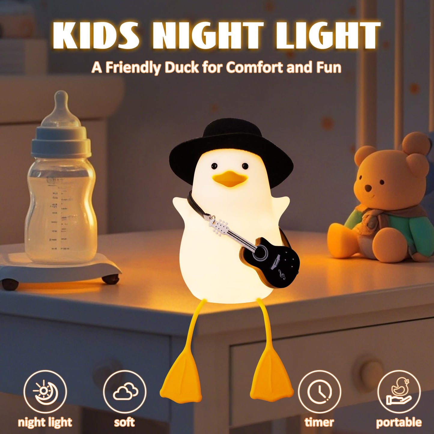Duck Night Light, Silicone Duck Lamp, Cute Bedside Duck Goose Funny Nightlight with Dimmer and Timer for Room Decor, Duck Gifts