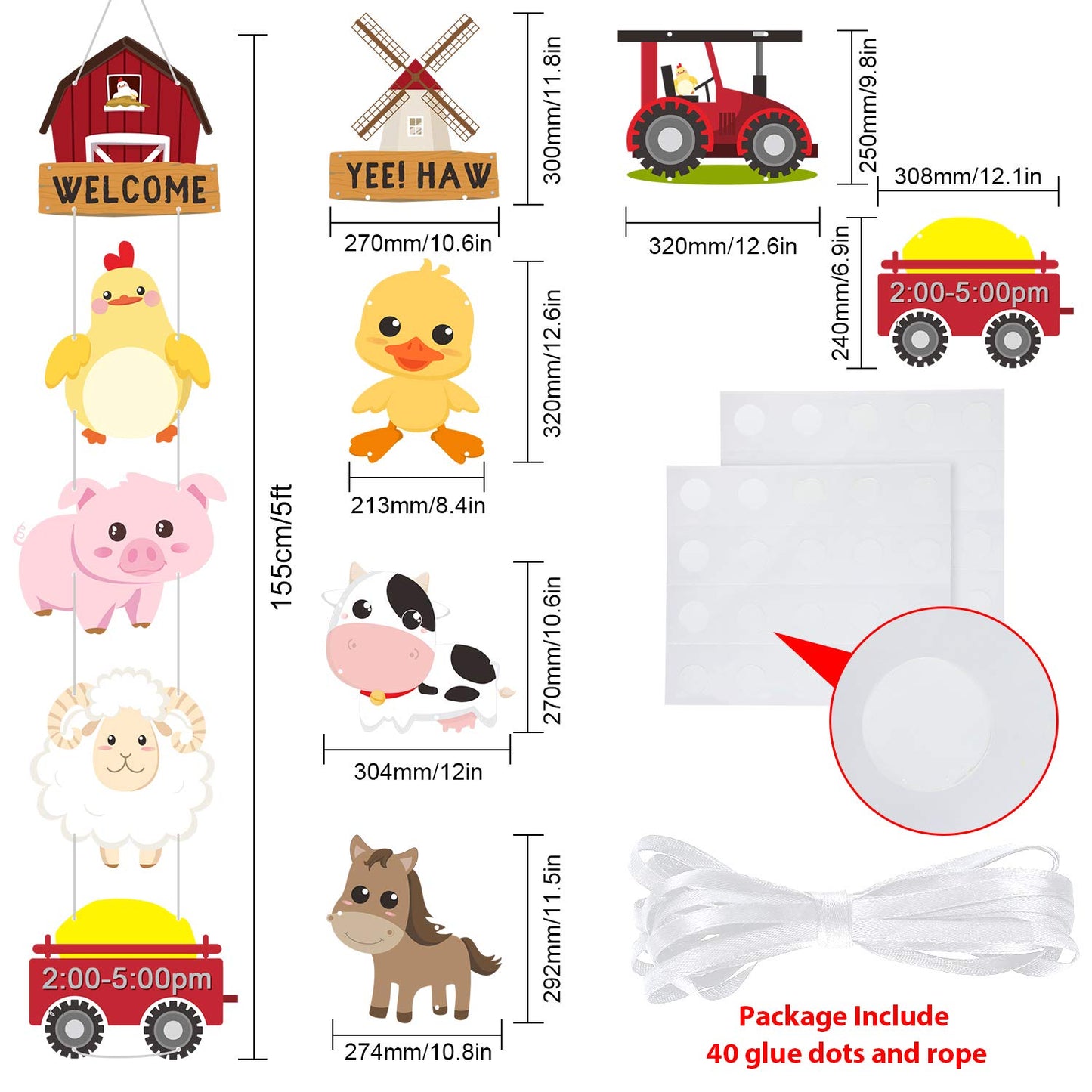 Farm Animal Themed Party Decorations, Farm Animal Cutouts Banner, Farm Animals Theme Party Door Signs for Baby Shower Family Reu
