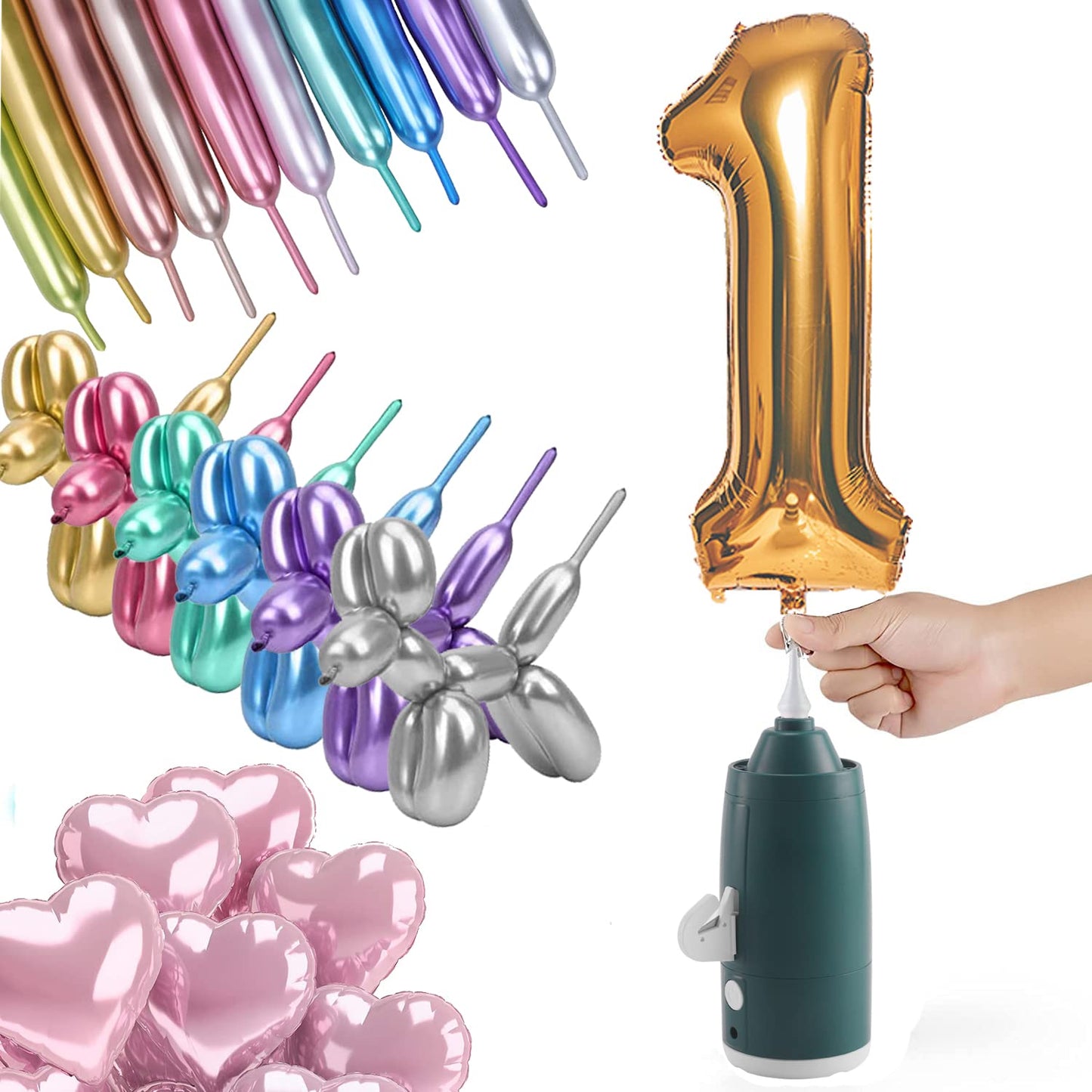 Electric Magic Balloon Pump,Portable Electric Air Inflator Party Air Blower Pump with 1 Nozzle 1 Balloon Cutter and 10 Pcs Long 