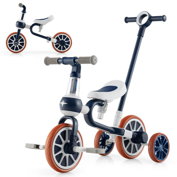 BABY JOY 4 in 1 Tricycle for Toddlers Age 2-4, Kids Trike Baby Balance Bike w/Adjustable Seat & Push Handle, Removable Pedals &