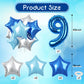 40 Inch Number 9 Balloons For Boys, Dark Metallic Blue Large 9Th Birthday Balloon Decor, Light Royal Blue Self Inflating Silver