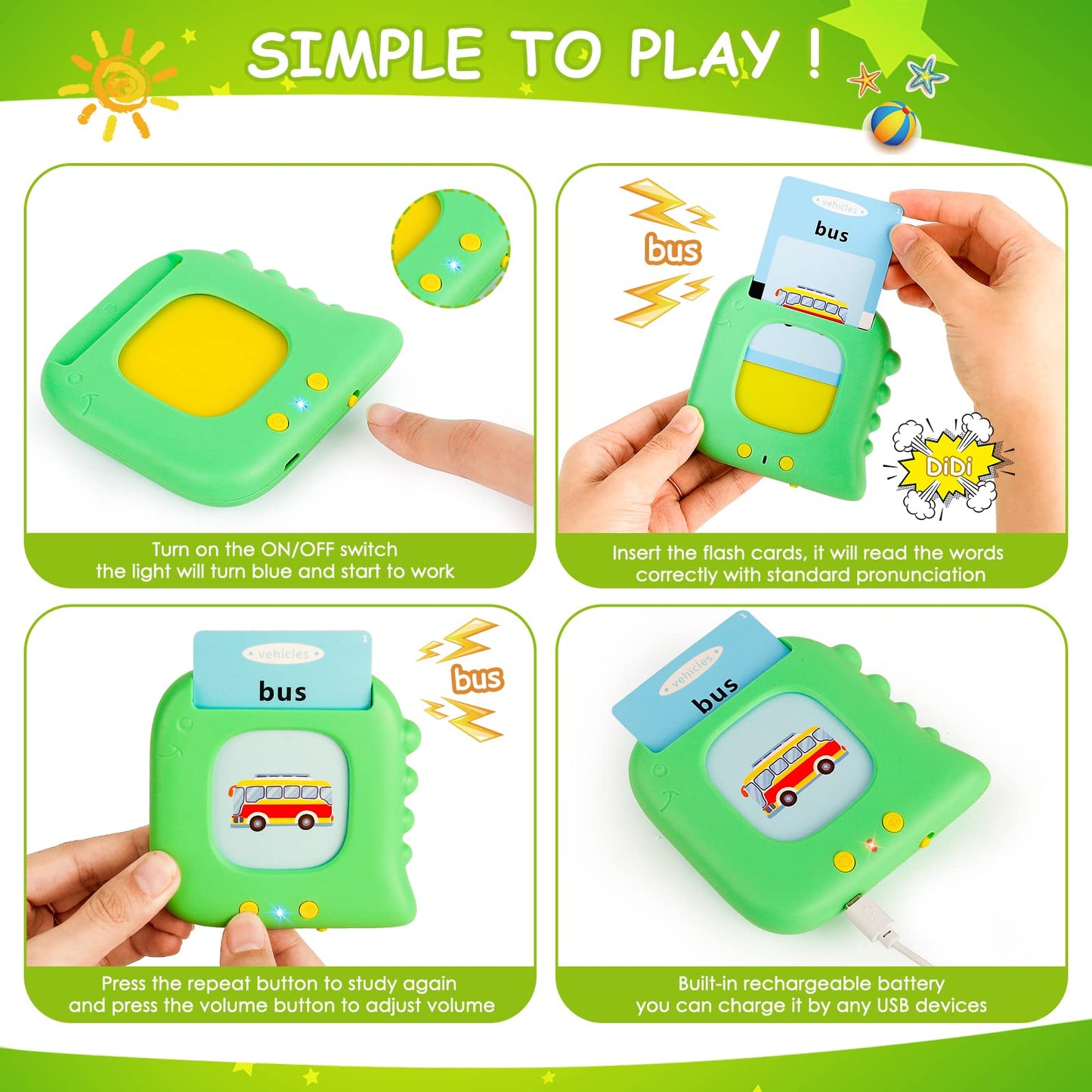 Beefox Talking Flash Cards For Toddlers 1-3, Autism Sensory Toys For Autistic Kids, Montessori Educational Learning Toys With 224 Sight Words, Speech Therapy Toys For 1-5 Year Old Boys Girls Gifts
