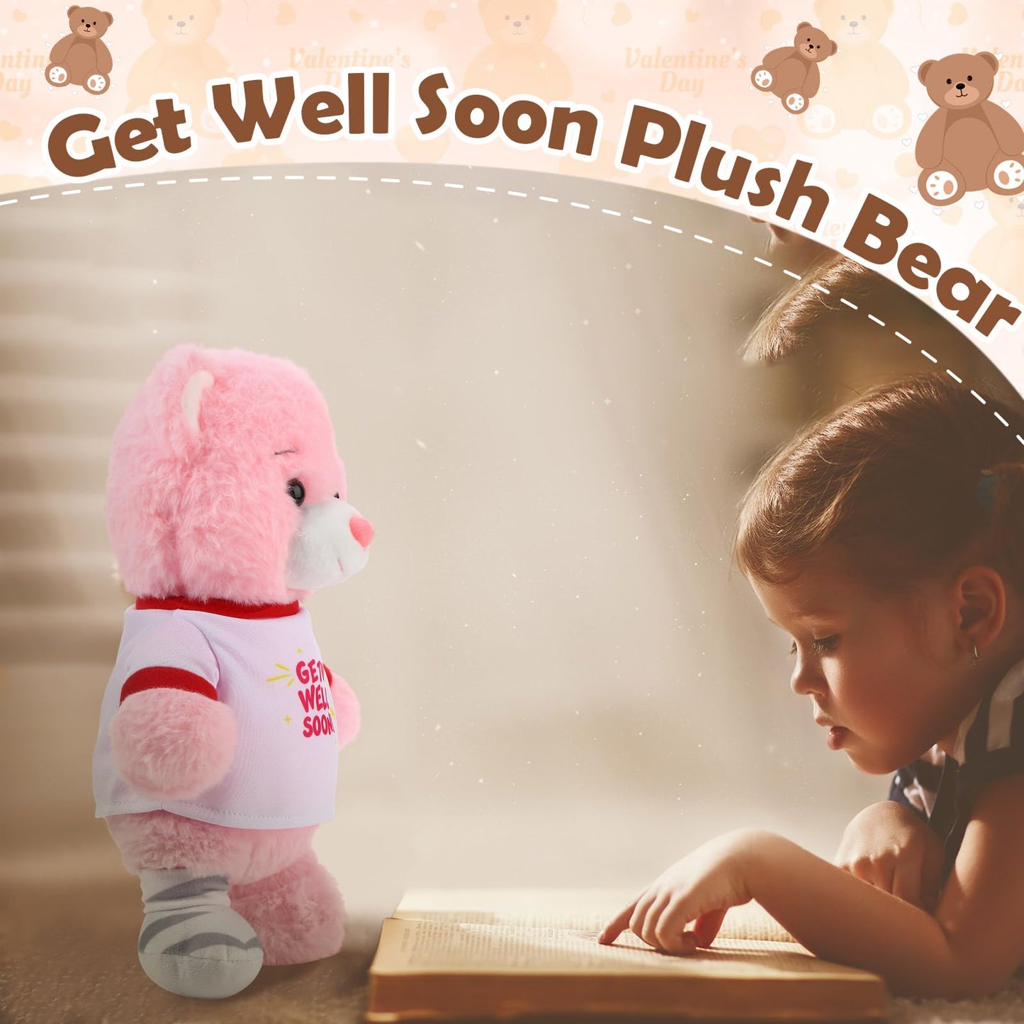 Deekin Get Well Soon Gifts for Kids Injured Recovery Bear Stuffed Animal Gifts Bear for Kids mature-themed with Broken Arm After Surgery Soft Bandage Plush 10 Inches (Pink Leg Injury)