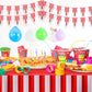 10 Pieces Carnival Theme Party Decors Carnival Table Skirts Carnival Circus Theme Tablecloths Red White Striped Pennant Banners