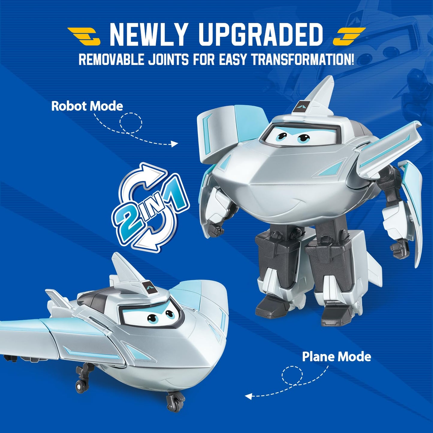 Super Wings Transformable Airplane Toys - 2 in 1 Rescue Bots Action Figures for Kids, Silver, Model YW780232, Ages 3-7