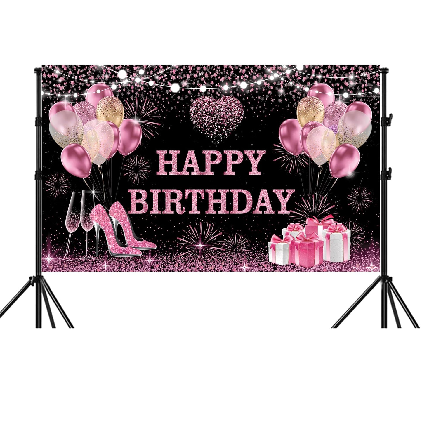 YinQin 180x120 cm Pink Gold Happy Birthday Backdrops Cloth 71x47 in. Birthday Photography Backgrounds Glitter Black Rose Gold Bi