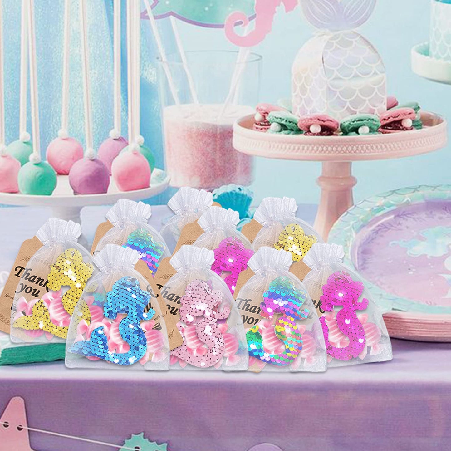 CiciBear 25 Pack Mermaid Sequin Keychains for Under the Sea Themed Party Favors, Kids and Adults Birthday Gift, Baby Shower,Merm