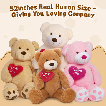 Maogolan Big Teddy Bear 4.3Ft Stuffed Animal, I Love You Red Heart Giant Teddy Bear Plush Toy, Large Stuffed Animal Gift For Girlfriend, Boyfriend, Kids,Dark Brown