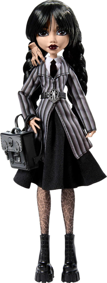 Monster High Wednesday Doll - Collectible Addams Family Figure with Accessories, Black Nevermore Academy Uniform, Model HXJ04