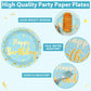 CHUNNIN 96PCS Blue Birthday Plates and Napkins Birthday Party Decorations Light Blue and Gold Dessert Plates Tableware for 24 Gu