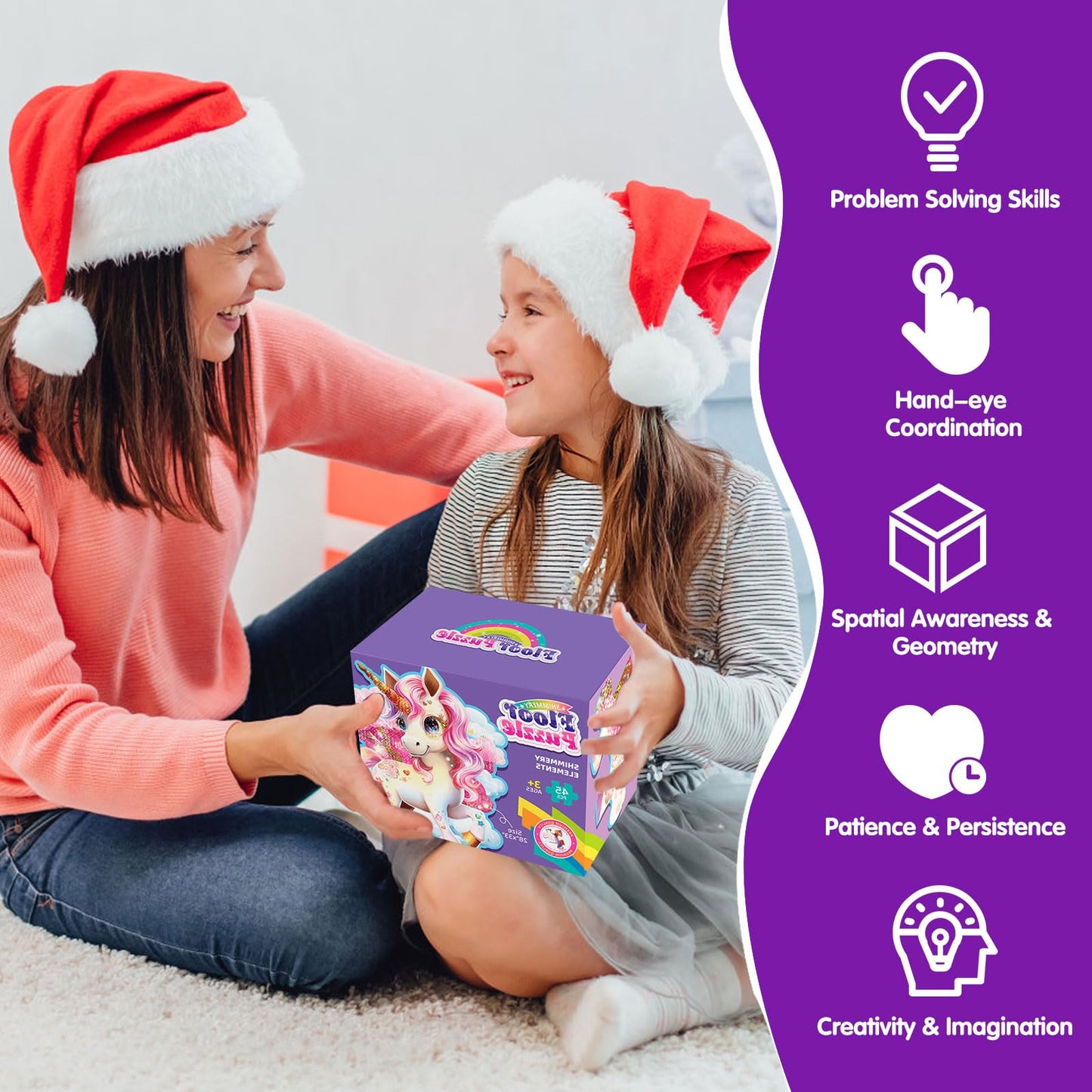 45Pcs Shimmery Unicorn Floor Puzzles For Kids Ages 3-5, Jumbo Jigsaw Puzzles For Kids Unicorn Puzzle For Toddlers Age 3+ Year Ol