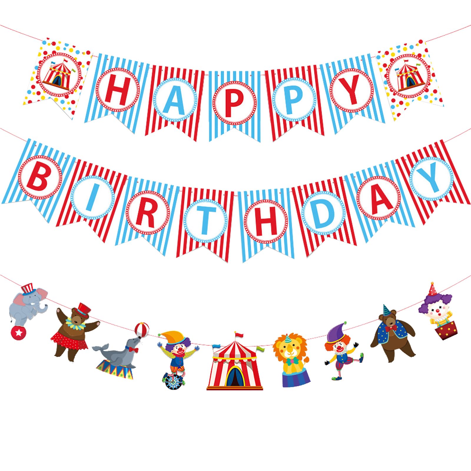 Zwiebeco Birthday Party Decoration Supplies Happy Birthday Banner Hanging Colorful Paper Amusement Park Circus Theme Bunting Ban
