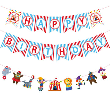 Zwiebeco Birthday Party Decoration Supplies Happy Birthday Banner Hanging Colorful Paper Amusement Park Circus Theme Bunting Ban