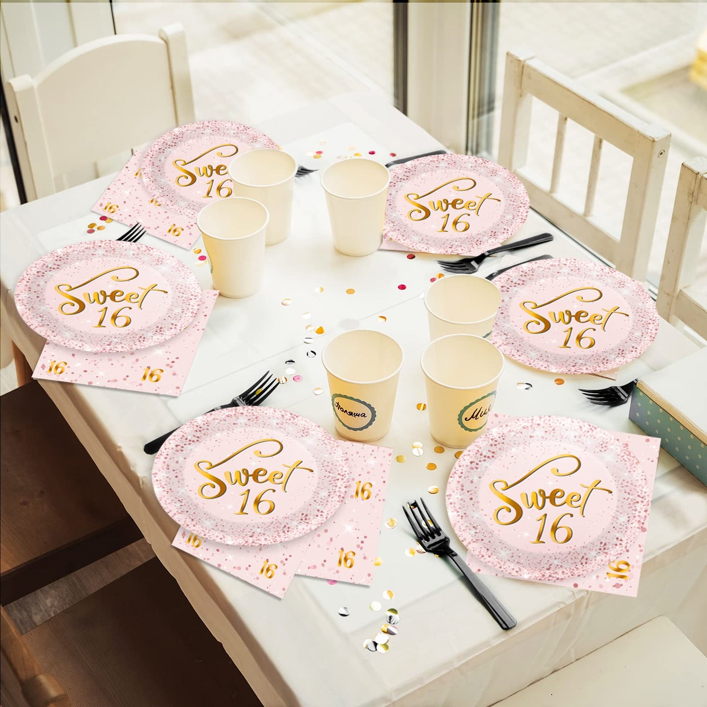 96 Pcs Rose Gold Sweet 16 Birthday Party Plates And Napkins Party Supplies Sixteen Birthday Party Tableware Set 16Th Party Decor