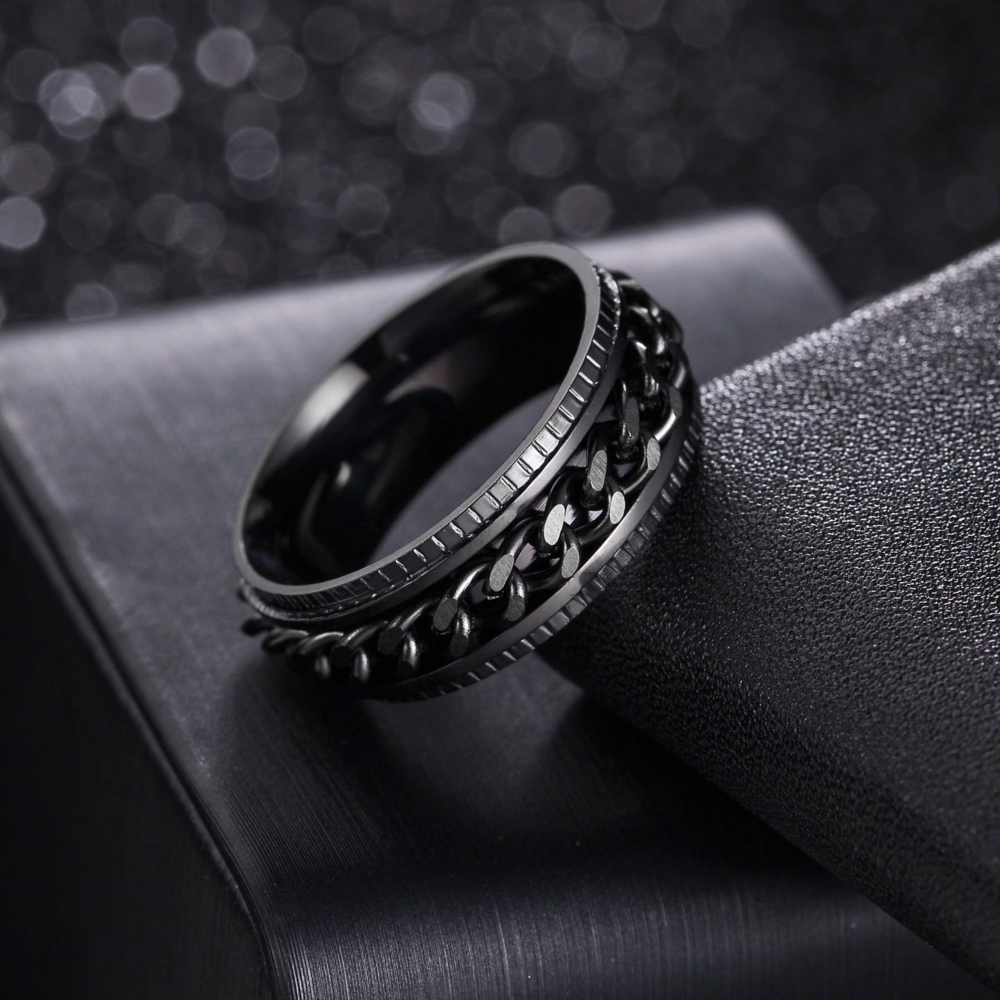 Udolfly Mens Fidget Rings Anxiety Rings For Men Womens Chain Spinner Rings For Adults Titanium Steel Ring Black Black Size 13