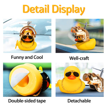 Wonuu Rubber Duck Car Ornaments Cool Yellow Duck Car Dashboard Decorations Squeaky Glasses Duck With Propeller Helmet For Car Ccessories Dashboard (Y-Gold)