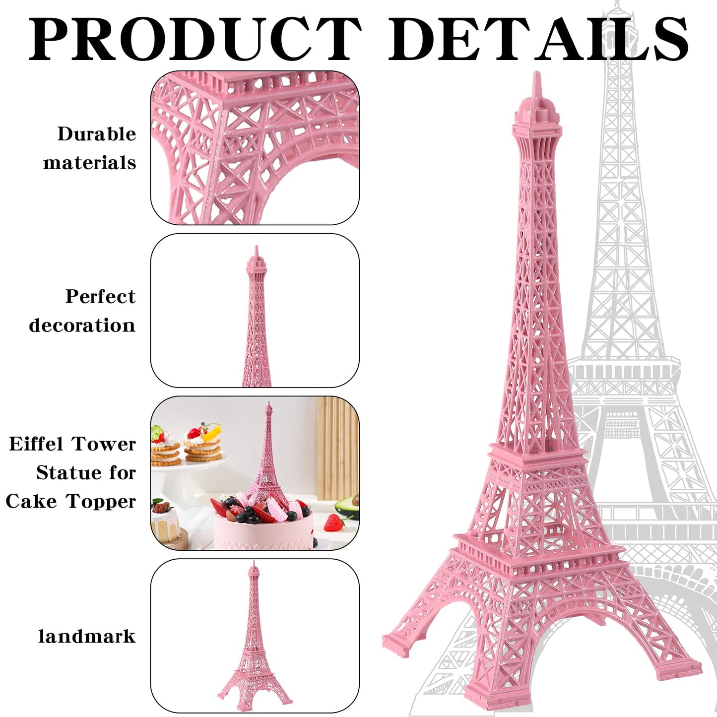 Wesiti 9 Pcs Eiffel Tower Statue Decor Alloy Metal French Paris Multiple Sizes Eiffel Tower Decoration Gift For Cake Topper Table Stand Holder Collectible Figurines Souvenirs(7'')