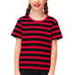 Halloween Black Red Striped Linus Costume Shirt Kids Freddy Krueger Short Sleeve Summer Casual Tee 11-12 Years