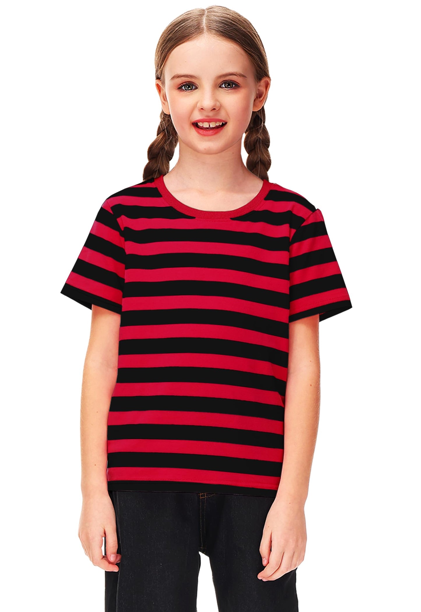 Halloween Black Red Striped Linus Costume Shirt Kids Freddy Krueger Short Sleeve Summer Casual Tee 11-12 Years