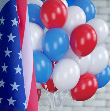 Prextex 75 Party Balloons 12 Inch Usa Blue, Red And White Balloons With Ribbon For Red Blue White Usa Color Theme Party Decoration, Boy Baby Shower, Birthday Parties Supplies, Helium Quality