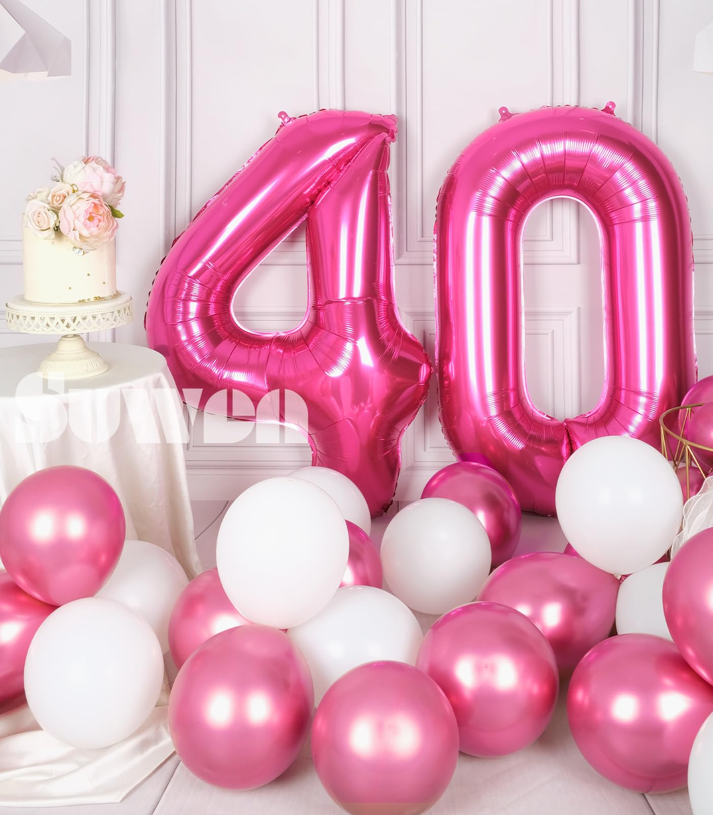 Suwen 40 Inch Large Hot Pink 40 Balloon Numbers Big Foil Helium Number Balloons 0-9 Jumbo Happy 40Th Mylar Birthday Party Decora
