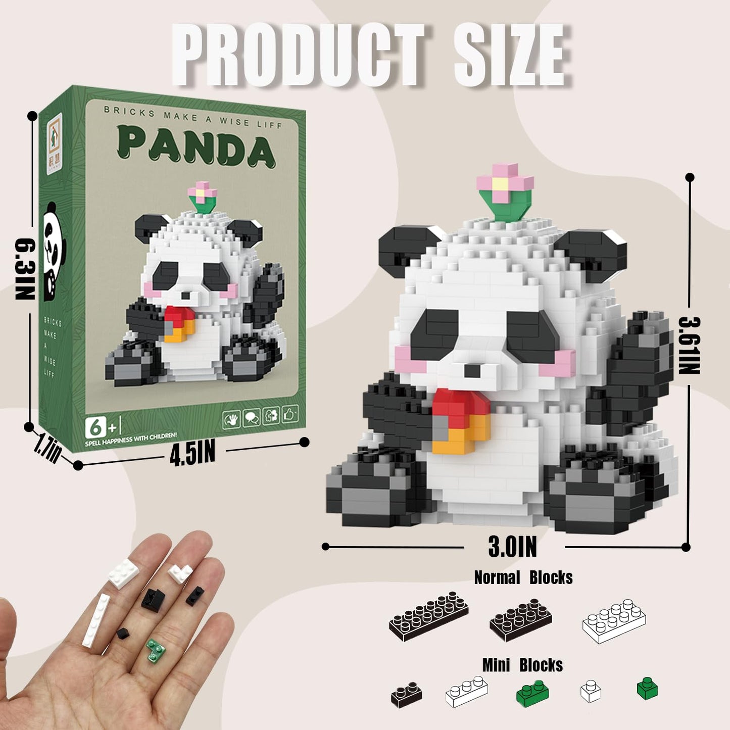 Mjddja Mini Building Blocks- Waving Panda, Party Favors- Micro Blocks Panda Toy For Kids 6 7 8 9 10+, Mini Blocks Building Sets