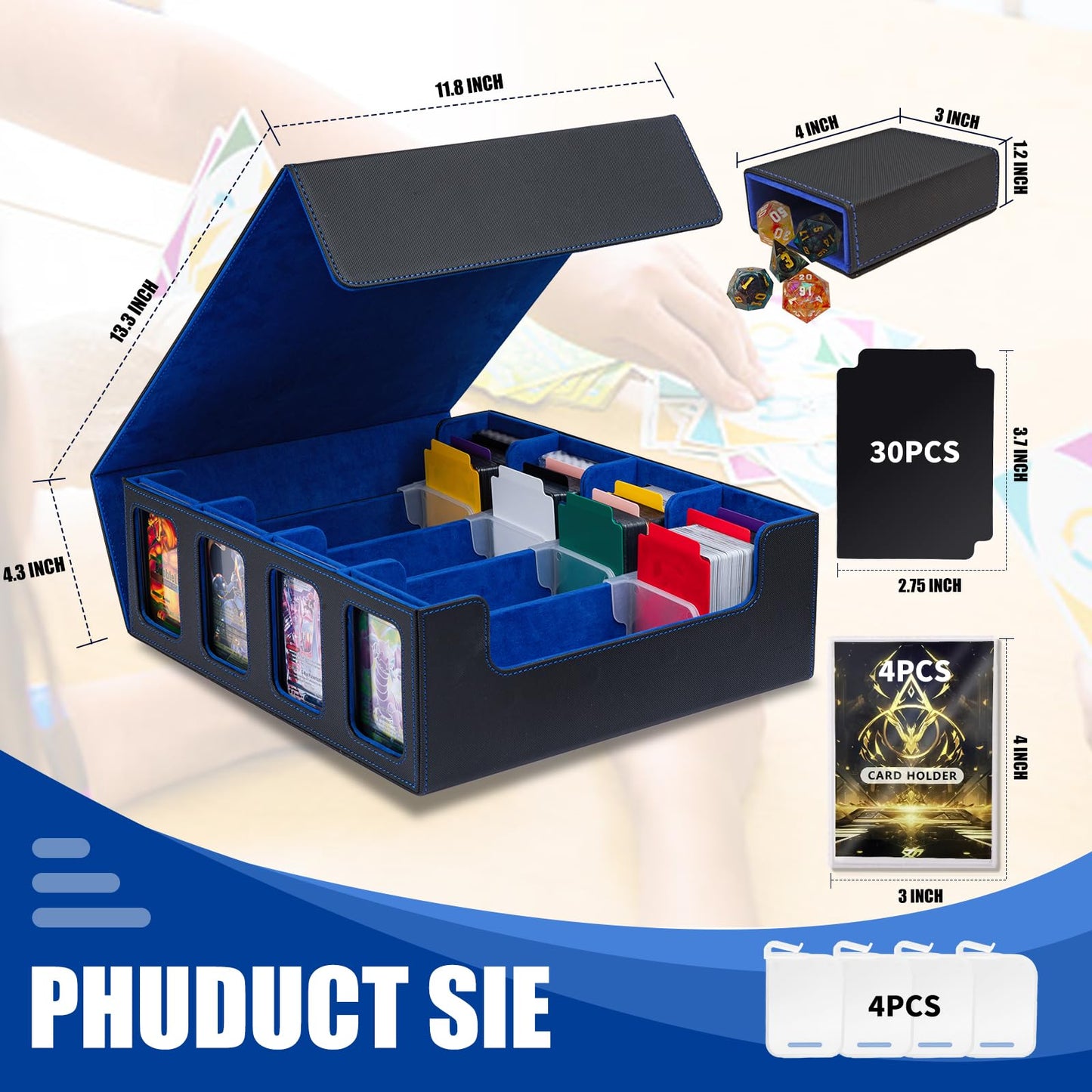 Pluscraft Card Storage Box 3200+ MTG Commander Deck Box TCG Deck Case with Display Windows Dice Tray,Card Organizer 30 Colorful