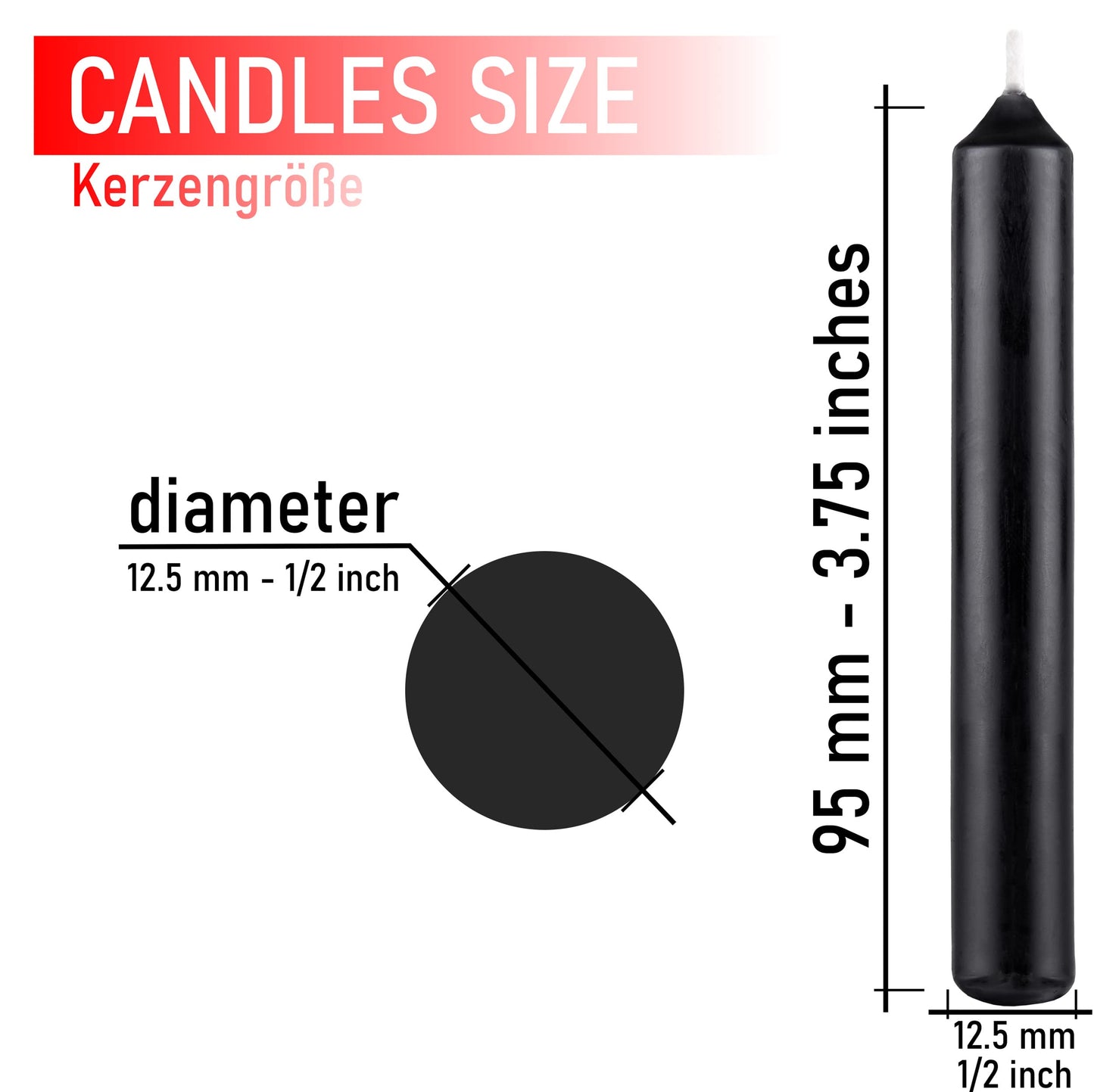 BRUBAKER Tree Candles - Pack of 20 - Black - 3 x  Inches (9.5 x 1.27cm) - Made in Europe - Christmas Wax Candles for Pyramids, C
