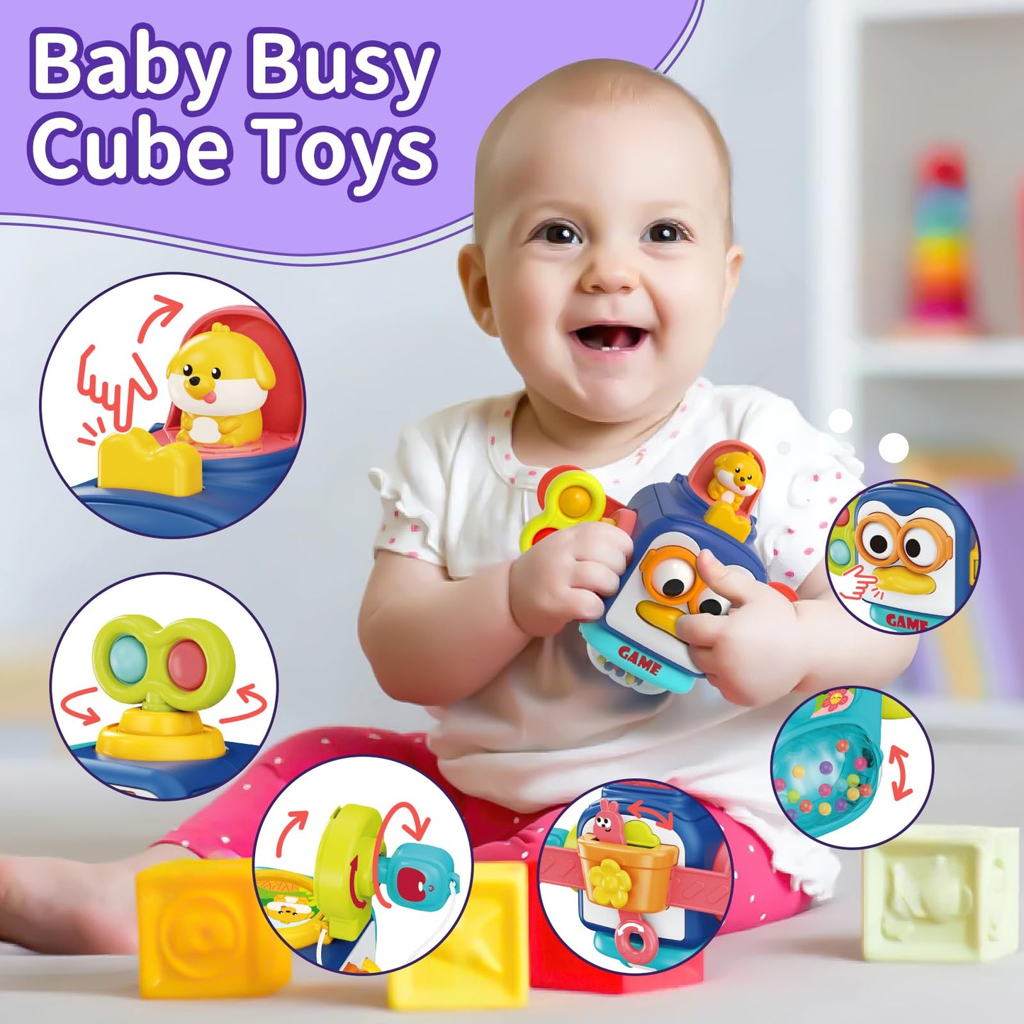 Usrela Baby Toys For 1+ Year Old, Busy Board Sensory Toys For Toddlers 1-3, Baby Toys For 12-18 Months, Pull String Teether, Sta