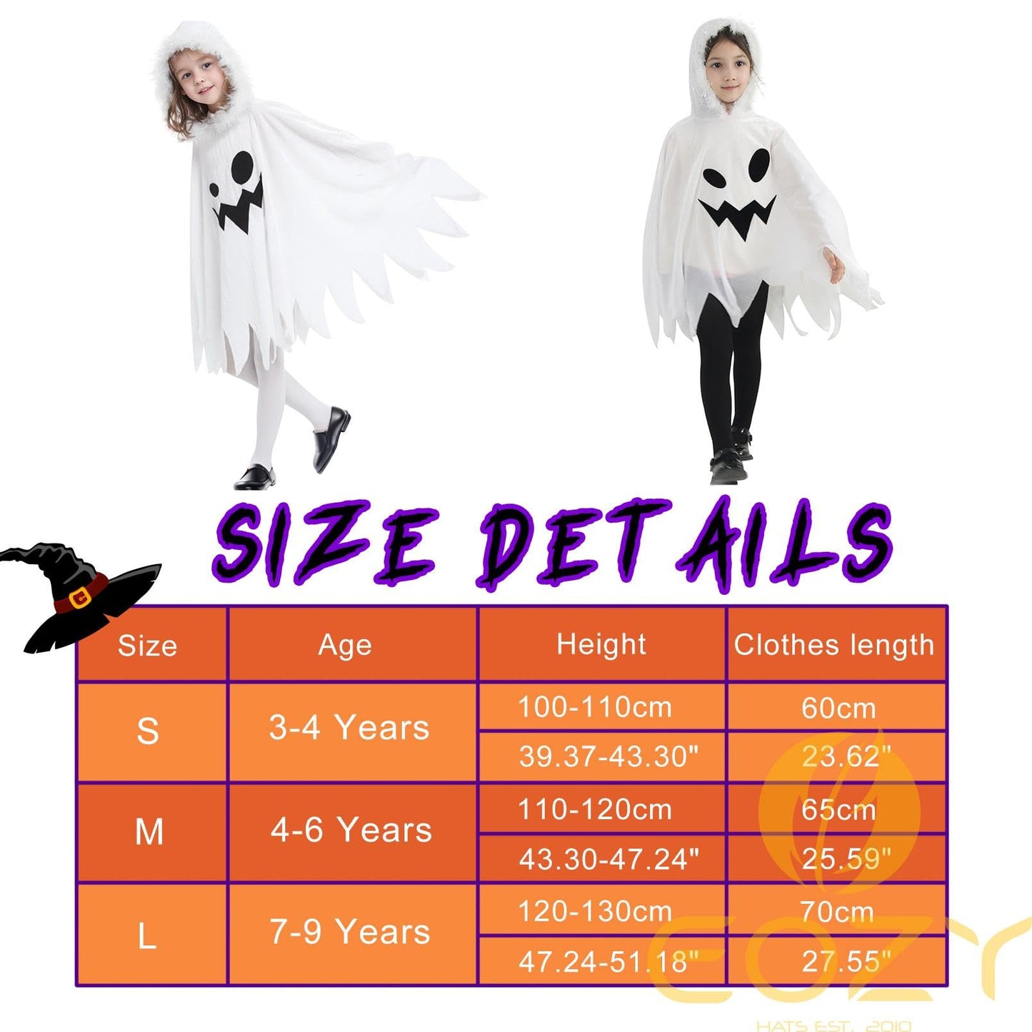 Eozy White Ghost Costume Kids Girls Halloween Scary Cosplay Fancy Dress 4 Years