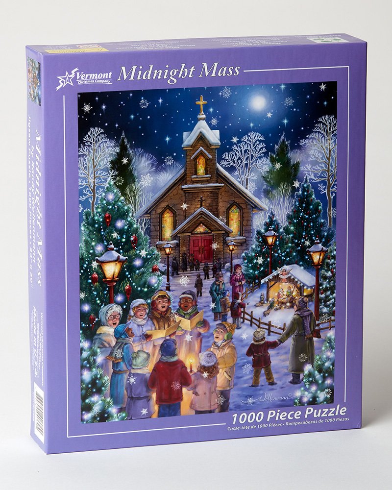 Vermont Christmas Company Midnight Mass Jigsaw Puzzle 1000 Piece 30'X24' - Puzzle For Adults - Fully Interlocking Pieces - Unique, Randomly Shaped Pieces