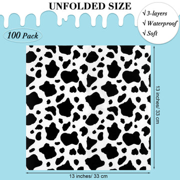 Durony 72 Pack Cow Party Napkins Cow Print Animal Cloth Napkin 3-Layers Farm Animal Party Napkins For Cow Print Birthday Tablewa