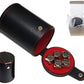 Cyber-Deals Set of Dice Cup Black PU Leather with Storage Compartment Red Felt Lined + 16mm Zinc Alloy Metal Dice, Gift Boxed (N