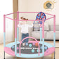 Bluerise 55In Toddler Trampoline For Kids Indoor Play For Kids Basketball Hoop Attachment With Enclosure Net Easy To Assemble Re