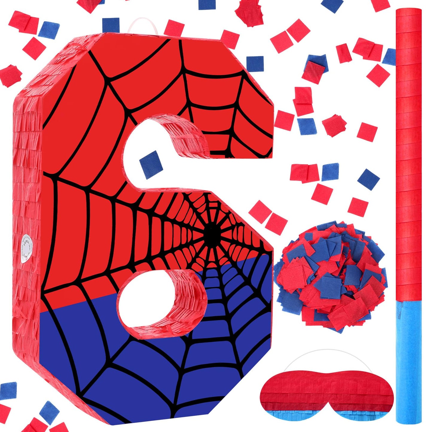 Simgoing Number 6 Spider Web Piata Bundle with Blindfold Small Piata Birthday Party Decoration for Mexican Fiesta Cinco De Mayo 