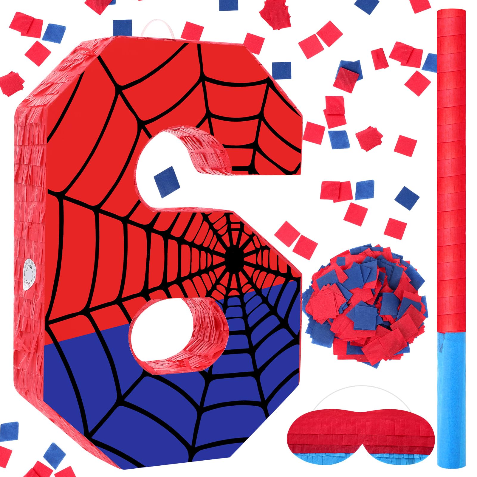 Simgoing Number 6 Spider Web Piata Bundle with Blindfold Small Piata Birthday Party Decoration for Mexican Fiesta Cinco De Mayo 