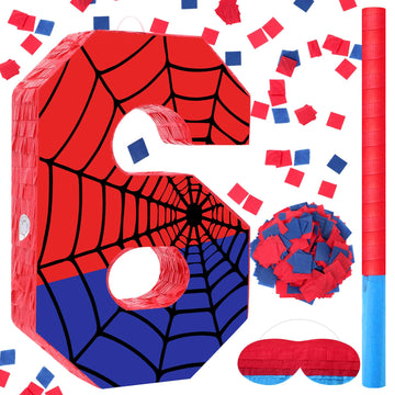 Simgoing Number 6 Spider Web Piata Bundle with Blindfold Small Piata Birthday Party Decoration for Mexican Fiesta Cinco De Mayo 