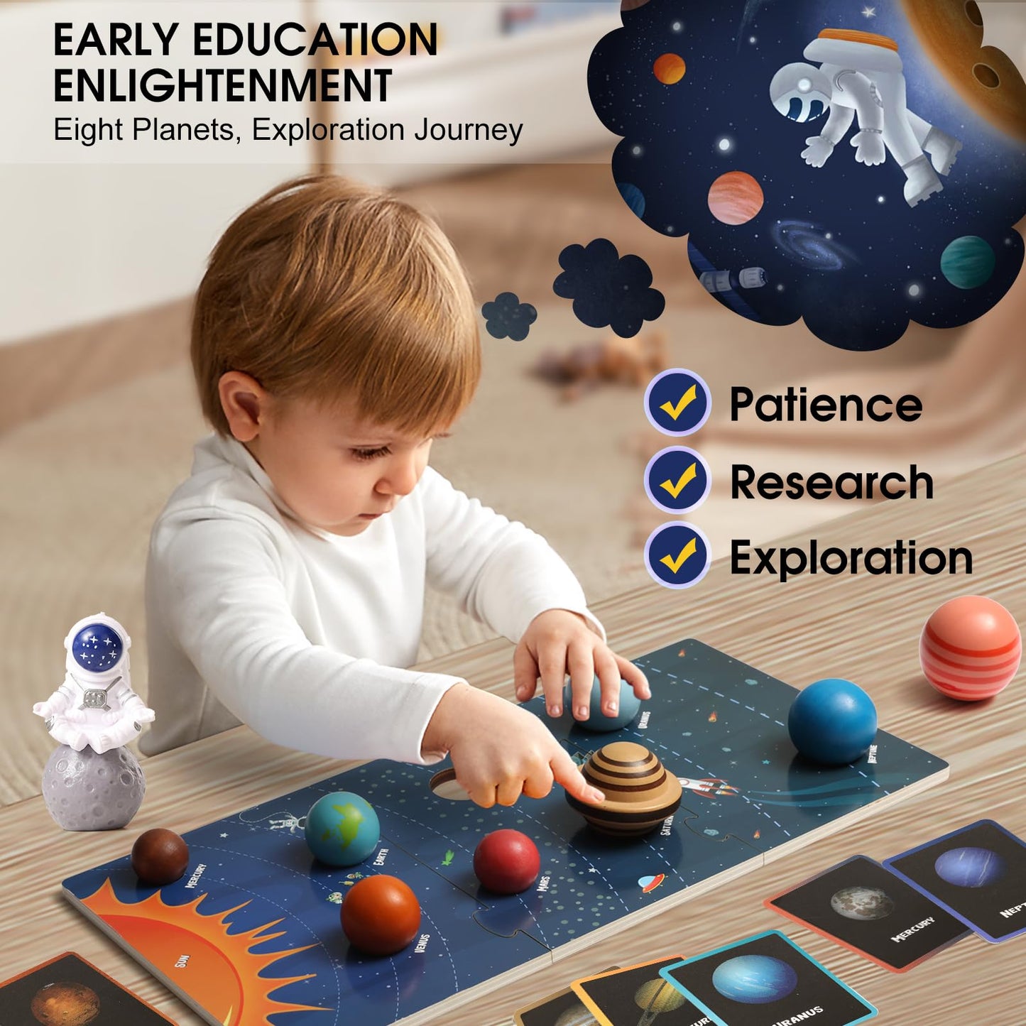 Wooden Solar System Model Board,Kids Solar System,Montessori Planet Toys,Educational Planets Balls,Preschool Learning Puzzle,Spa