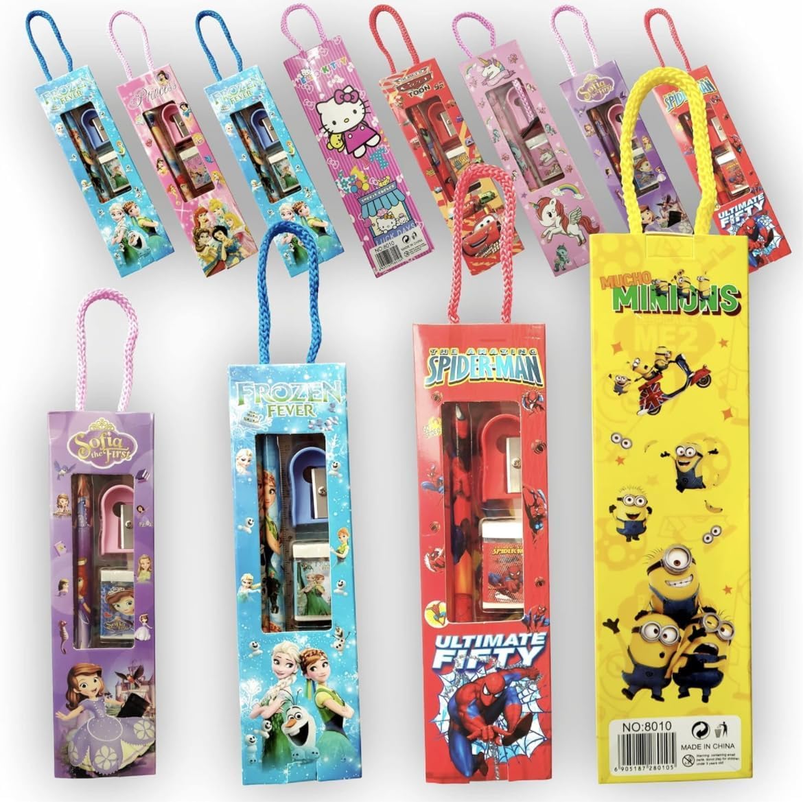 Toyshala 12 pcs Birthday Party Return Gift Mix Stationery Kit Set in a Fancy Box (Pack of 12) Mix Cartoon Charecters